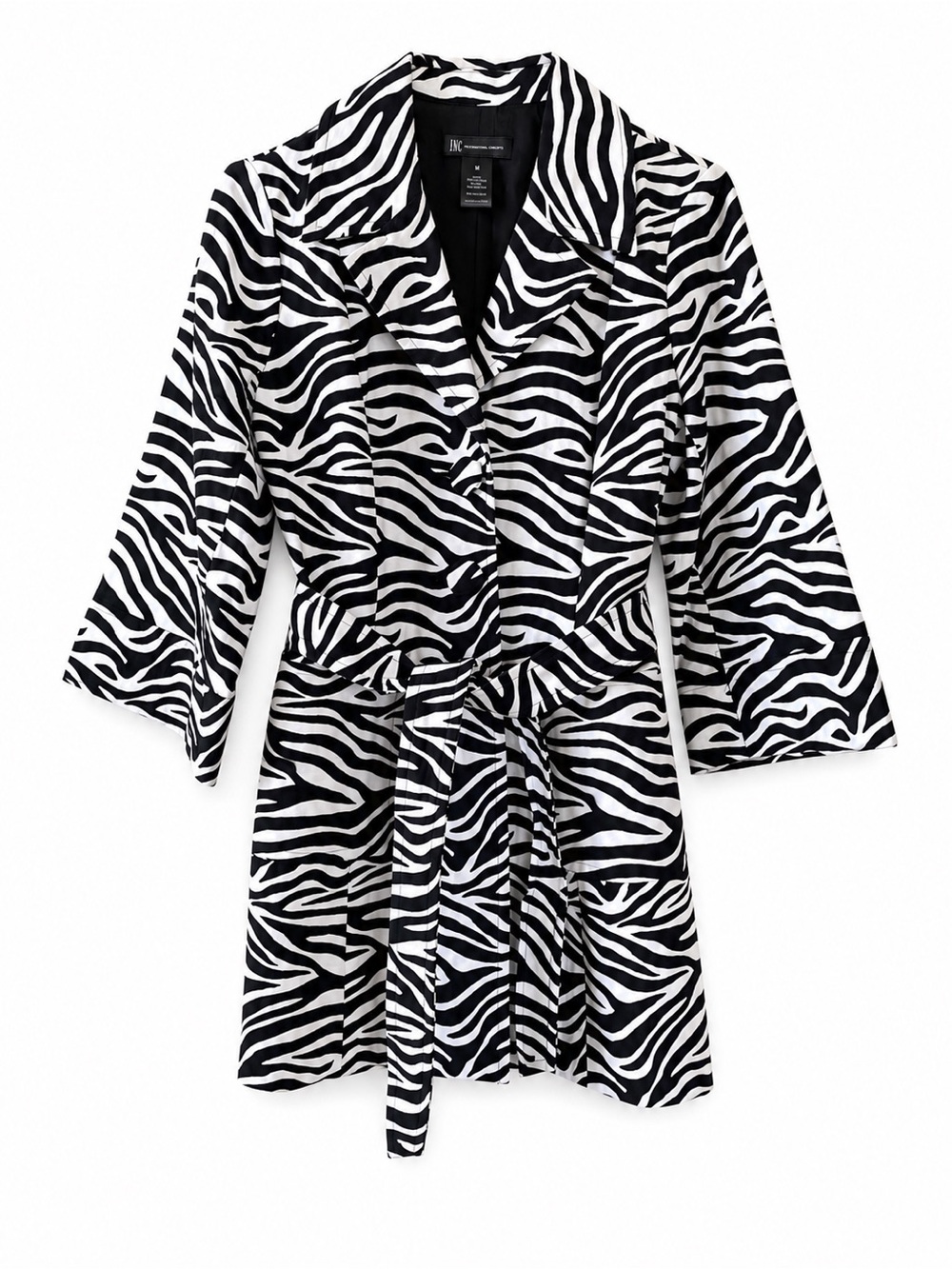 INC International Concepts Black and White Zebra Print Wrap Trench